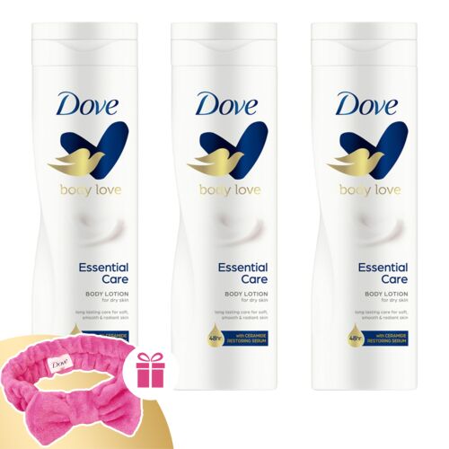 Dove Essential Care Testápoló 3x250ml Ajándék Hajpánt szettel