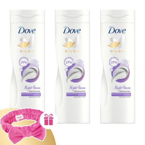 Dove Night Renew Bodylotion 3x400ml mit Gratis Haarband