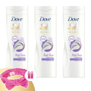 Dove Night Renew Loțiune de corp 3x400ml cu bandă de păr cadou - Loțiune de corp