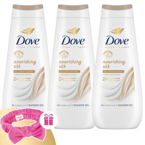 Dove Advanced Care Nourishing Silk Sprchový gél 3x400ml s darčekovou ružovou čelenkou - Kúpeľňa