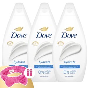 Dove Hydrate Cream Shower Gel 3x450ml with Free Headband - Dove