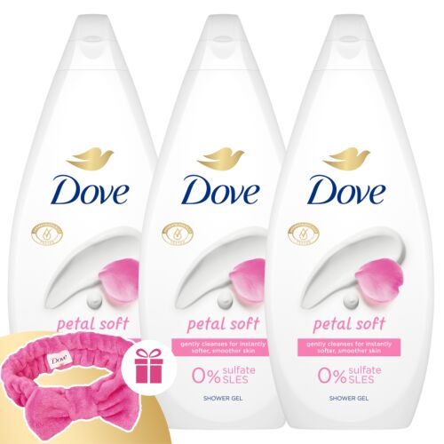 Dove Petal Soft Duschgel 3er-Pack mit kostenlosem rosa Stirnband