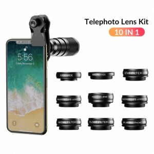 Kit Obiective Telefon Mobil Apexel 10-în-1: Teleobiectiv, Fisheye, Macro, Unghi Larg - Lentile / obiective pentru telefoane moblle