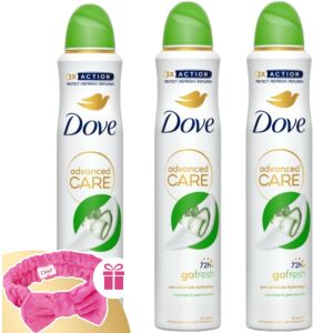Dove Go Fresh Cucumber & Green Tea Antiperspirant Deodorant 3x200ml with Pink Headband Gift - Dove