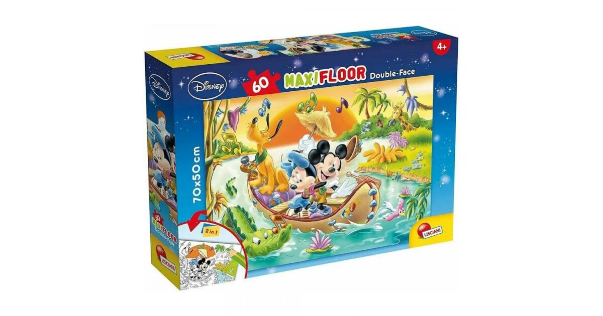 Puzzle Reversible Mickey Mouse De 48 Piezas – Incluye 6 Rotuladores Para Colorear El Reverso, Caja Con Asa