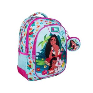 Must Team Vaiana iskolatáska 3 rekesszel és egy kerek cipzáras tokkal, Vaiana és Pua mintával - Luna