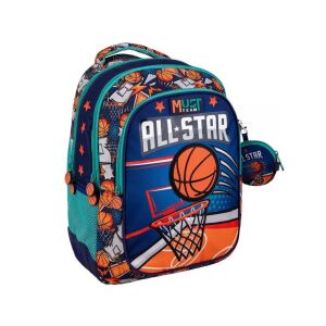 Must Team All-Star kosárlabda mintás iskolatáska gyerekeknek, 3 rekesszel - Luna