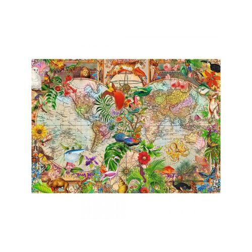 Trefl Antik világtérkép 1000 darabos puzzle, vintage stílusú világtérkép állatokkal és növényekkel