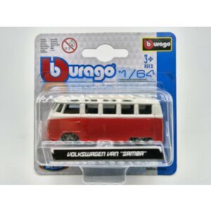 Volkswagen VW T1 transporter Samba Minibus - piros -  Burago - 1:64 129373108 - Bburago