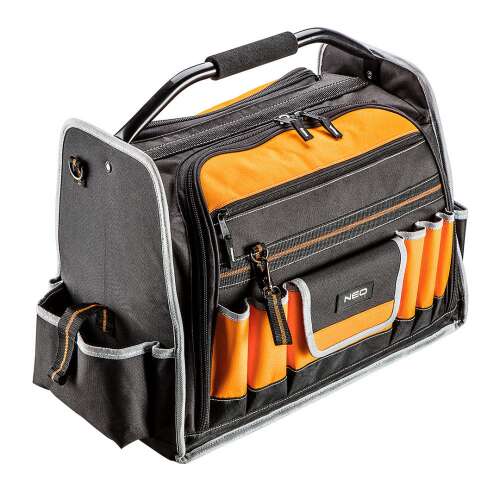 Neo tool bag with tubular metal handle, 12 external and 32 internal pockets