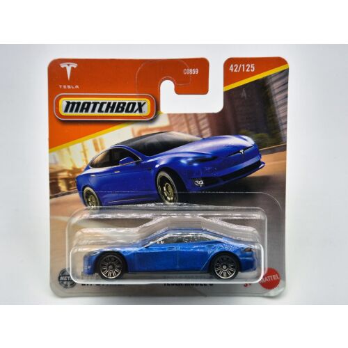 Matchbox Tesla Model S kék fém autómodell bliszteres csomagolásban 