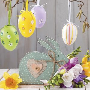 Húsvéti pöttyös nyuszi papírszalvéta húsvéti tojásokkal és virágokkal - Szalvéta