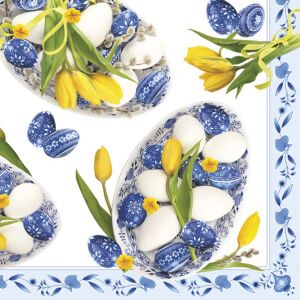 Húsvéti kék népi tojás szalvéta kék díszített tojásokkal és tulipánokkal - Szalvéta