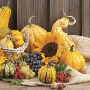 Ősz Fruits szalvéta, őszi témájú papírszalvéta tökökkel, napraforgókkal és szőlővel - Szalvéta