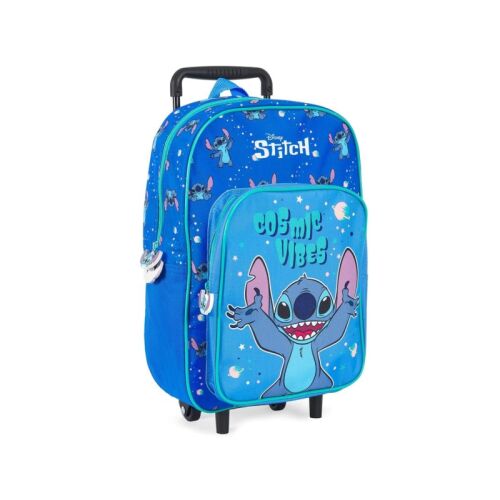 Batoh na kolieskach Perletti Lilo & Stitch s kozmickým dizajnom, modrý s dizajnom Stitch