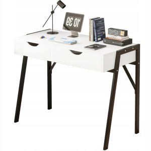 MODERN ÍRÓASZTAL FIÓKOKKAL, FEHÉR MATT, FEKETE PRÉMIUM LÁBAKKAL 100 CM