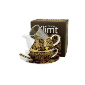 family teakanna szűrős + csésze aljjal 300/350ml klimt életfa barna 128931411 - Teáskészlet
