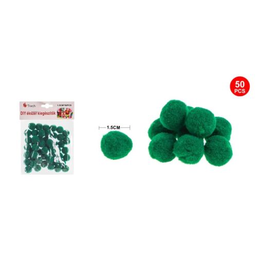 50 db 1,5 cm-es sötét zöld pompom, tökéletes kézműveskedéshez és dekorációhoz - Dekor zsenília