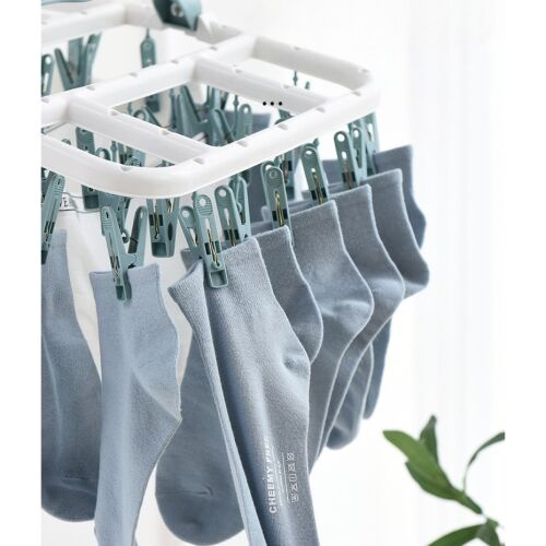 KeepHome 40-Clip-Dreh-Wäschetrockner mit Socken zum Trocknen, weiß und blau