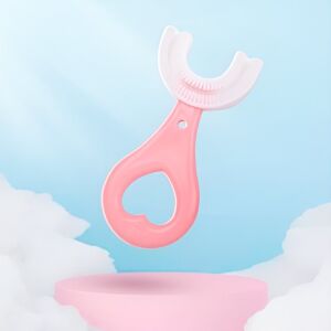 U-alakú fogkefe, KeepHome, 2-6 éves babáknak és gyerekeknek, puha sörtéjű, 9 cm, szívmintás, rózsaszín 136298758 - Baba fogkefe