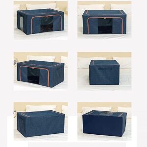 KeepHome Cutie de Depozitare Pliabilă cu Fermoar, 24L, Textil, 40x30x20 cm, Cadru Metalic, Suport Baza Stabil din Plastic, Albastru Marin cu Două Ferestre - Depozitare și organizare