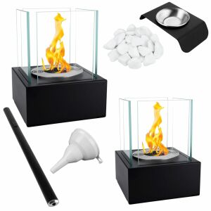 Set șemineu bioetanol Smart negru freestanding cu brichetă, pâlnie, recipient aromaterapie și pietre decorative - Șemineu și sobă