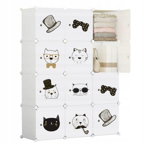 Großer modularer Kleiderschrank für Kinder mit Katzenzeichnungen, Marke GYEREKEKNEK