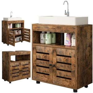 Colaj cu dulap de baie maro rustic cu vederi ale ușilor deschise și închise - Dulap de baie