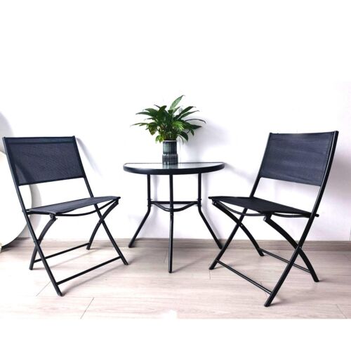 Pepita Mallorca black balcony set with two chairs and glass table