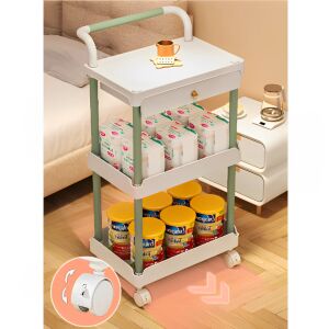 Biely a zelený plastový vozík s 3 policami a zásuvkou, ideálny na organizovanie kuchynských, kúpeľňových alebo kancelárskych potrieb - Servírovacie vozíky