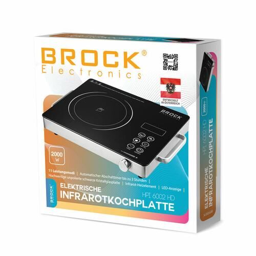 Brock HPI 6002 HD, 2000W, 1 Zone, Infrarot, Glaskristall, Tragbar, Schwarz, Elektrisches Kochfeld 135957138