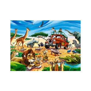 Castorland Safari-Abenteuer-Puzzle mit einem roten Jeep, Löwen, Giraffen, Zebras und anderen Tieren - Puzzle & Rätsel