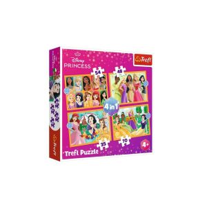 Trefl 4 in 1 Disney Prinzessin Märchen Geschichten Puzzlebox mit 4 verschiedenen Puzzlebildern mit unterschiedlichen Stückzahlen: 35, 48, 54 und 70 Teile - Trefl Puzzle