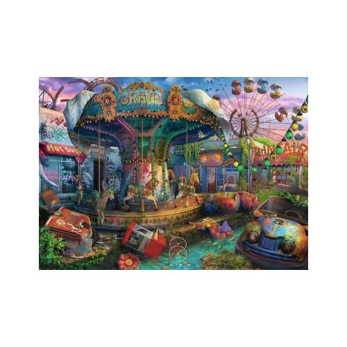 Puzzle Ravensburger 1000 elementów, Opuszczony park rozrywki, 12000487, przedstawiający karuzelę