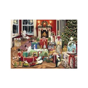Puzzle Ravensburger 500 dielikov, Vianočná mágia, slávnostná miestnosť s darčekmi, krbom, vianočným stromčekom, hračkami, zvieratami - Ravensburger Puzzle