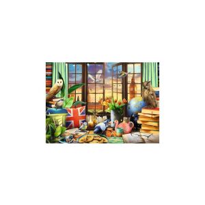 Trefl 1000-teiliges Premium Plus Puzzle, Tea Time - Britische Dinge, zeigt ein gemütliches Zimmer mit Blick auf London - Trefl Puzzle