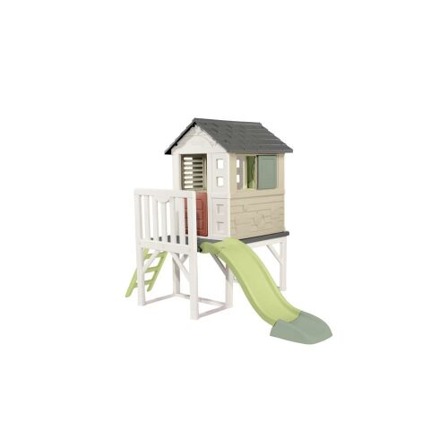 Smoby 810802 Cölöpházikó csúszdával, kültéri játszóház gyerekeknek, csúszdával, létrával és ablakokkal
