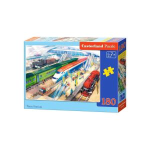 Puzzle Castorland 180 elementów Stacja kolejowa, przedstawiające kolorowe ilustracje pociągów na stacji - Castorland Puzzle