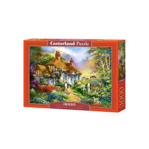 Castorland 3000 darabos kirakós játék, Erdei házikó, egy bájos házat ábrázol, amelyet buja növényzet és virágok vesznek körül - Castorland Puzzle