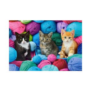 Puzzle Castorland 1000 de piese, Pisicuțe în magazinul de fire, cu trei pisicuțe adorabile înconjurate de bile colorate de fire - Castorland Puzzle