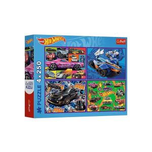 Cutie puzzle Trefl 4 x 250 piese Hot Wheels, cu 4 imagini diferite cu mașini Hot Wheels - Trefl Puzzle