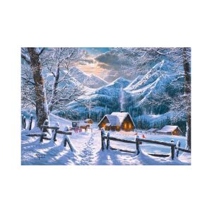 Puzzle Castorland Śnieżny poranek, 1500 elementów, zimowa scena z chatą, końmi i górami - Puzzle