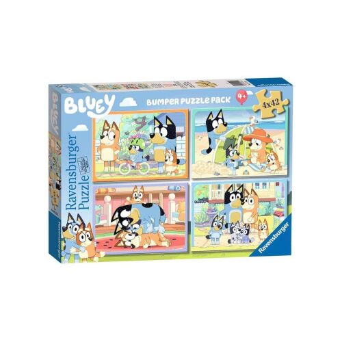 Ravensburger Bluey Bumper Puzzle Pack, 4 x 42-dijelna slagalica, s Bluey i njezinom obitelji