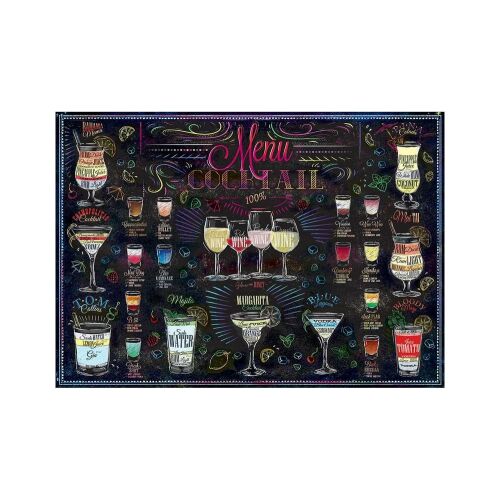 Trefl 500-teiliges Puzzle, Cocktail-Menü, farbenfrohe Illustration verschiedener Cocktails auf schwarzem Hintergrund