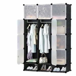 Dulap modular negru cu rafturi și spațiu de agățat - Dulapuri cu rafturi