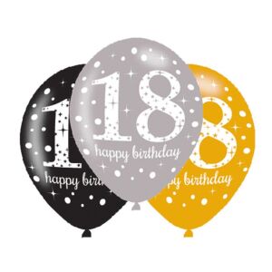 Set 6 baloane, din latex, model 18 happy birthday, Amscan, 27.5 cm 128975579 - Amscan