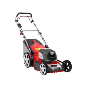 Piros és fekete önjáró fűnyíró, 62V akkumulátorral, 46 cm munkaszélességgel és 60L gyűjtőkosárral - Kert