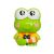 Hello Kitty Keroppi figura, 6 cm magas, zöld béka narancssárga és fehér csíkos inggel és nyakkendővel