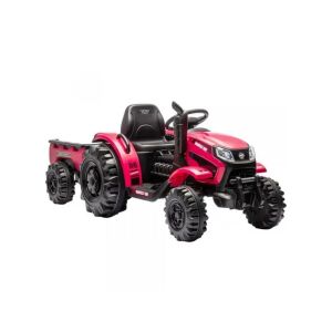 Piros akkumulátoros gyerektraktor vontatóval, 3-8 éves korig alkalmas, 12V/10Ah akkumulátor, 2x35W motor, max. terhelés 30kg, sebesség 3-5 km/h, MP3 és USB, hab kerekek - Elektromos jármű