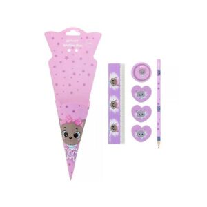 Spirit Kitty rózsaszín cicás 6 darabos írószer szett, ceruzát, hegyezőt, vonalzót és radírokat tartalmaz - Írószer szett